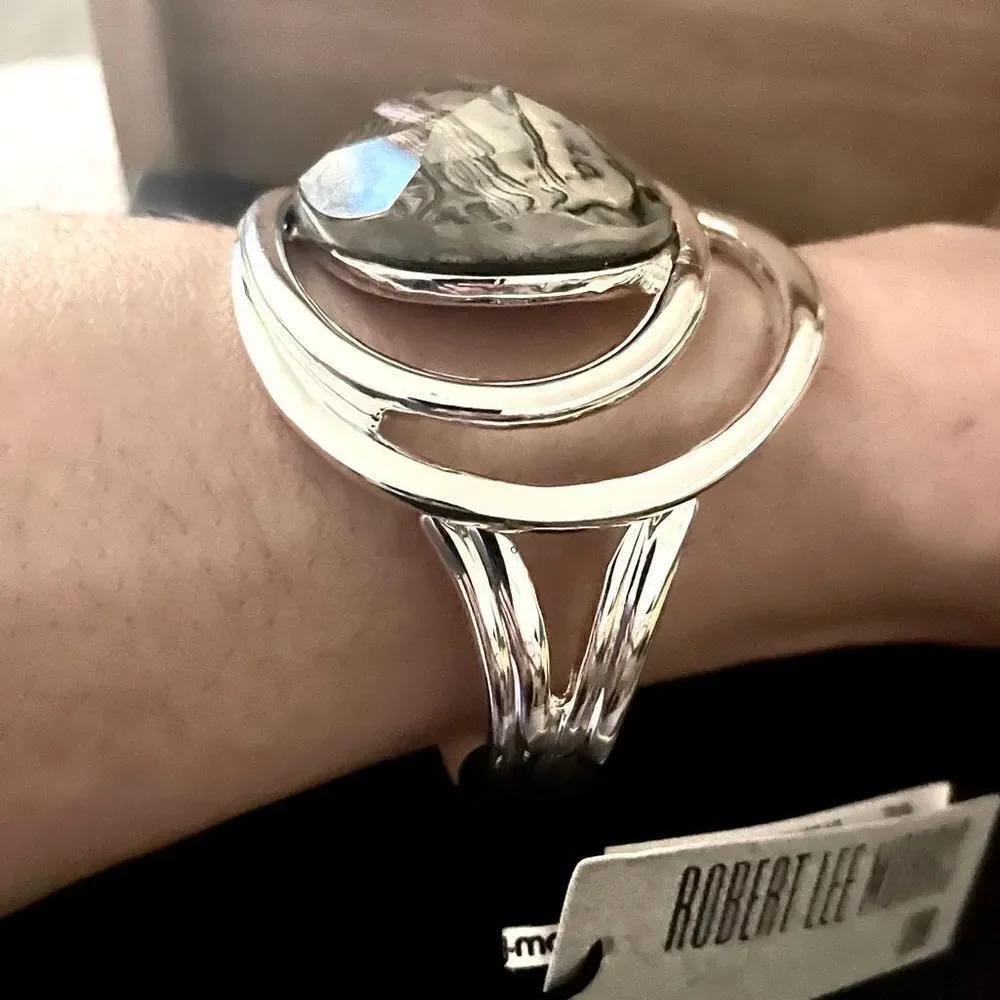 NWT Robert Lee Morris Silver Abalone Hinged Bangle New, So Beautiful!!!